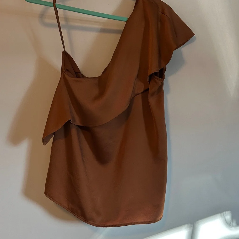 Brown One-Shoulder Ruffle Top - Picture 2 of 3